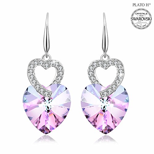 Earring For Mom PLATO H Heart of Ocean Earrings with Swarovski Crystals Fashion Jewelry Earring Heart Shape Earring for Her Purple Pink