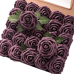 Floroom Artificial Flowers 25pcs Real Looking Plum