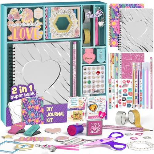 2-Pack DIY Journal Kit - Gifts for Girl Ages 8 9 10 11 12 13 14 Year Old - Cool Birthday Gifts Ideas for Girls - Art & Crafts for Tween Kid - Teen Girls Trendy Stuff - Scrapbook & Diary Supplies Set
