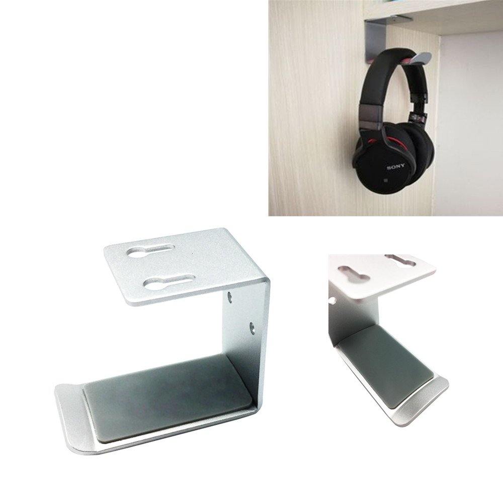 MeetRade Headset Headphone Hanger Hook Underdesk Wall Sticker On Earphone Stander For Home Office (under desk silver)