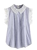 SheIn Women's Contrast Scallop Lace Trim Pinstripe Blouse Blue Medium