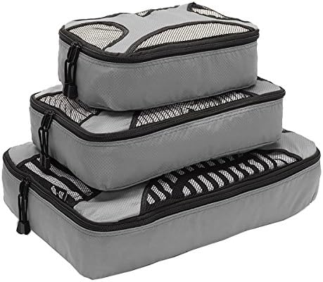 Travel Packing Organizers - Clothes Cubes Shoe Bags Laundry Pouches For Suitcase Luggage, Storage Organizer 3 Set Color Grey