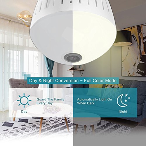 2019 Bulb WiFi IP Camera Wireless Fisheye Spy Hidden Cameras 360° Panoramic for Home Security System Baby Nanny Pet Indoor Night Vision Motion Detection Alarm Smart Home Gifts [Free 16GB SD Card ] - Thumbnail 5