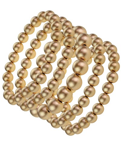 Women's Stackable 5 Piece Set Simulated Pearl Stretch Bracelet, Gold-Tone