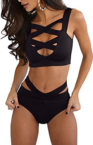 Neyolca Women's Sexy Criss Cross High Waist Bandage Bikini Set Swimsuit