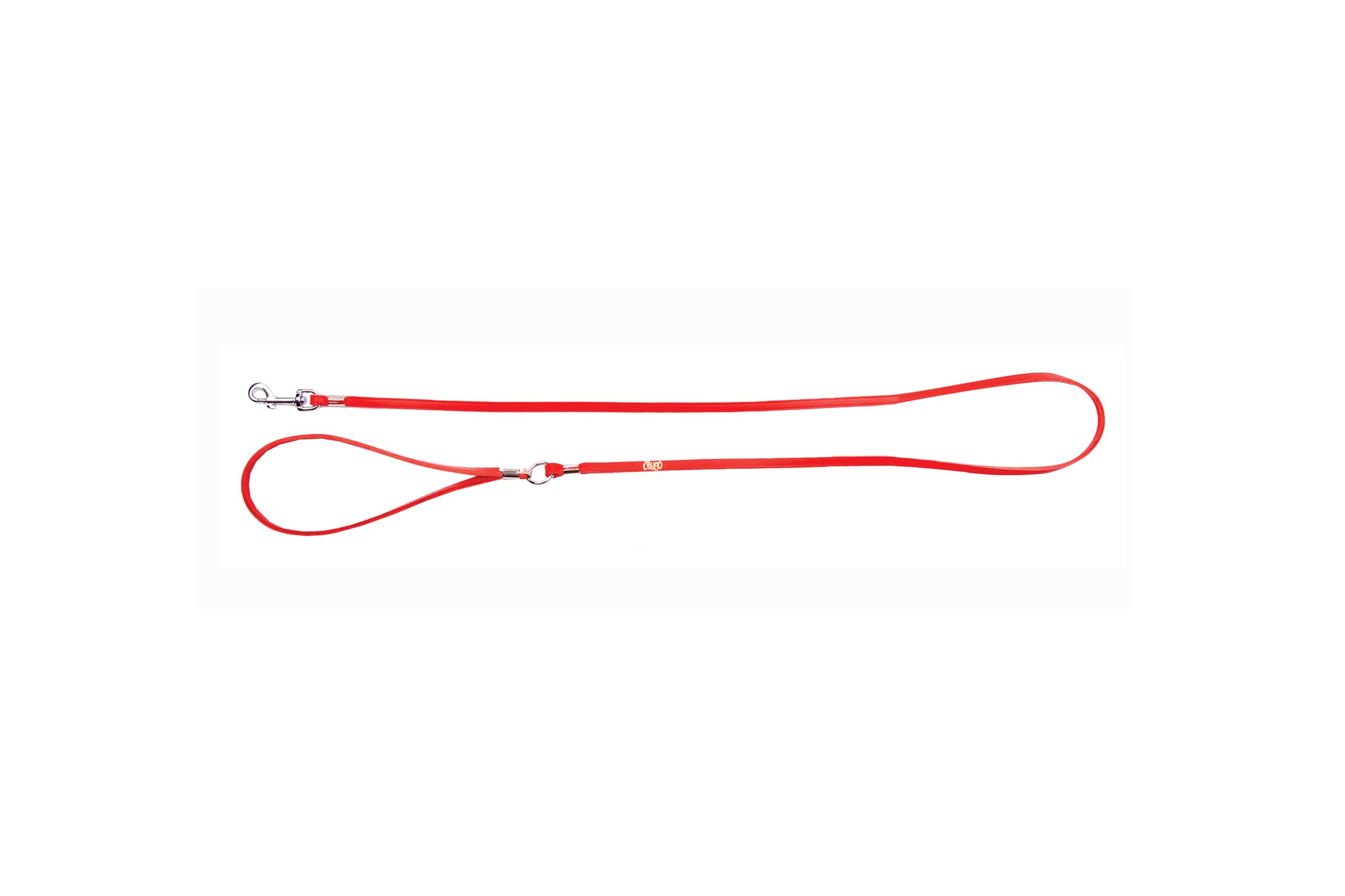 DINGO Classic Genuine Leather Dog Leash, Handmade, Strong, Riveted, 125 cm long for Dog Walks, Red Colour of Leather, Thin 0.08 cm (10020)