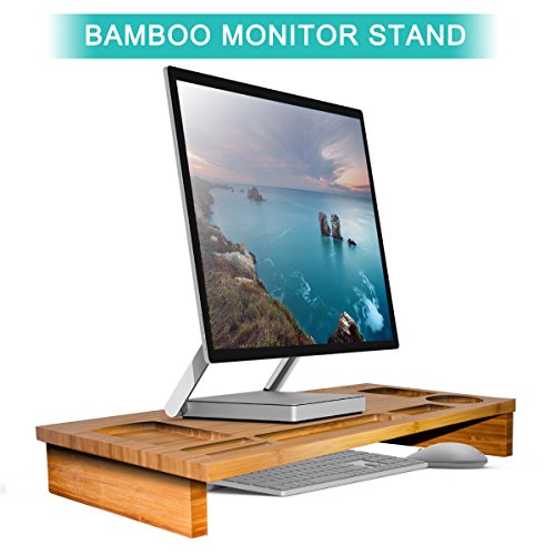 Bamboo Monitor Stand Riser, ANKO 100% Natural Bamboo Monitor Riser with Storage Organizer, Laptop, Cellphones, Cup and Daily Supplies for Home & Office. (NATURAL- 1 PACK)
