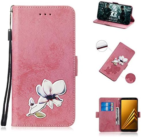 Metal Aluminum Pattern Case for Samsung Galaxy A8 2018 SM-A530W / SM-A530F / SM-A530N 5.6" Smartphone Protection Skins Cover Flip Premium PU Leather Retro Wallet Shell with Stand, Rose
