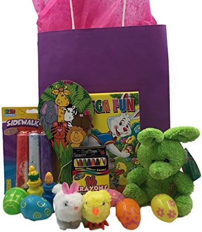 Easter Activity Bag | Green Stuffed Plush Rabbit | Easter Activity Book | Crayons | SideWalk Chalk | Wind Up Toys | Bubbles | Paddleboard |12 Plastic Eggs