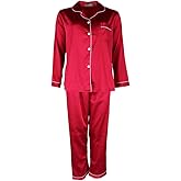 CTM Women's Satin Long Sleeve Pajama Lounge Set