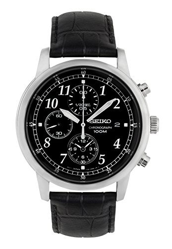 Seiko Men's SNDC33 Classic Black Leather Black Chronograph Dial Watch
