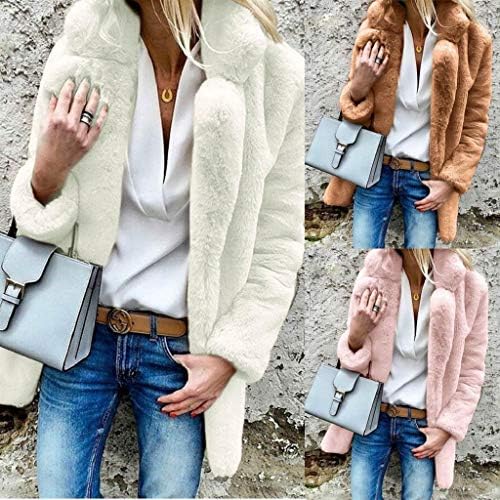 Cappotto da donna in finta pelliccia, in pile lungo, in finta pelliccia, tinta unita, giacca invernale spessa e calda, in finta pelliccia, cappotto invernale a maniche lunghe, giacca, Nero , XXL