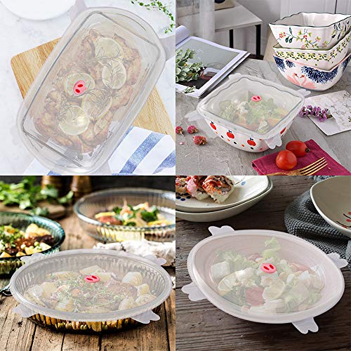 6Pcs Sizes Stretch Lids, Wenini Reusable Silicone Food and Bowl Covers, Seal Cover Lids, Keep Food Fresh Storage Cover (Clear)