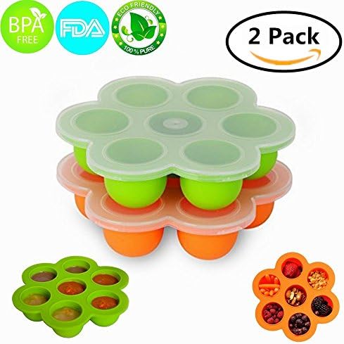MerryMore 2 Pack Silicone Egg Bites Molds for 5/6/8qt Instant Pot- BPA Free, Premium 100% FDA Food Grade Silicone Storage Container and Baby Food Freezer Tray with Lid (Orange+Green)