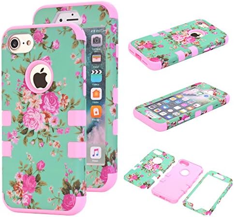 iPhone 7 Floral Case, Kecko Dual Layer Peony Florals Flowers Print Soft Inner Silicone + Tough Hard PC Bumper Shockproof Armor Defender Case Impact Resistant Cover for iPhone 7 (Pink)