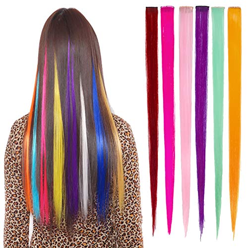 HeiHy 10 Pcs Coloured Wig Clip Hair Extensions Party Long Wig Hairpiece Hair Accessories Straight