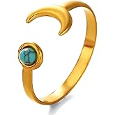 Adjustable Leaf Ring, Stainless Steel Gold Turquoise Ring for Western Jewelry, December Birthstone Hippie Jewelry for Women