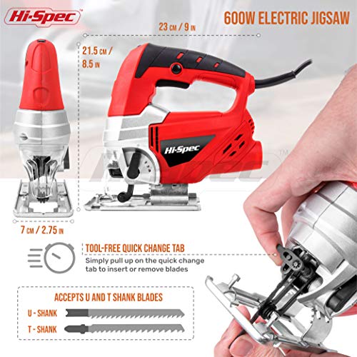 Hi-Spec 600W Stichsäge mit Blattschnellwechselmechanismus, per Daumenrad verstellbare Geschwindigkeit, einrastbar für… – Bild 5