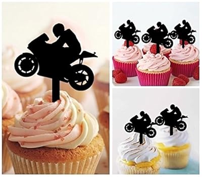 TA0202 Motorcycle Racing Sport Silhouette Party Wedding Birthday Acrylic Cupcake Toppers Decor 10 pcs