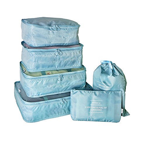6 Set Large Packing Cube Travel Organizer Set(2017 New Design) Waterproof Mesh Durable Travel Luggage Packing(Shallow blue)