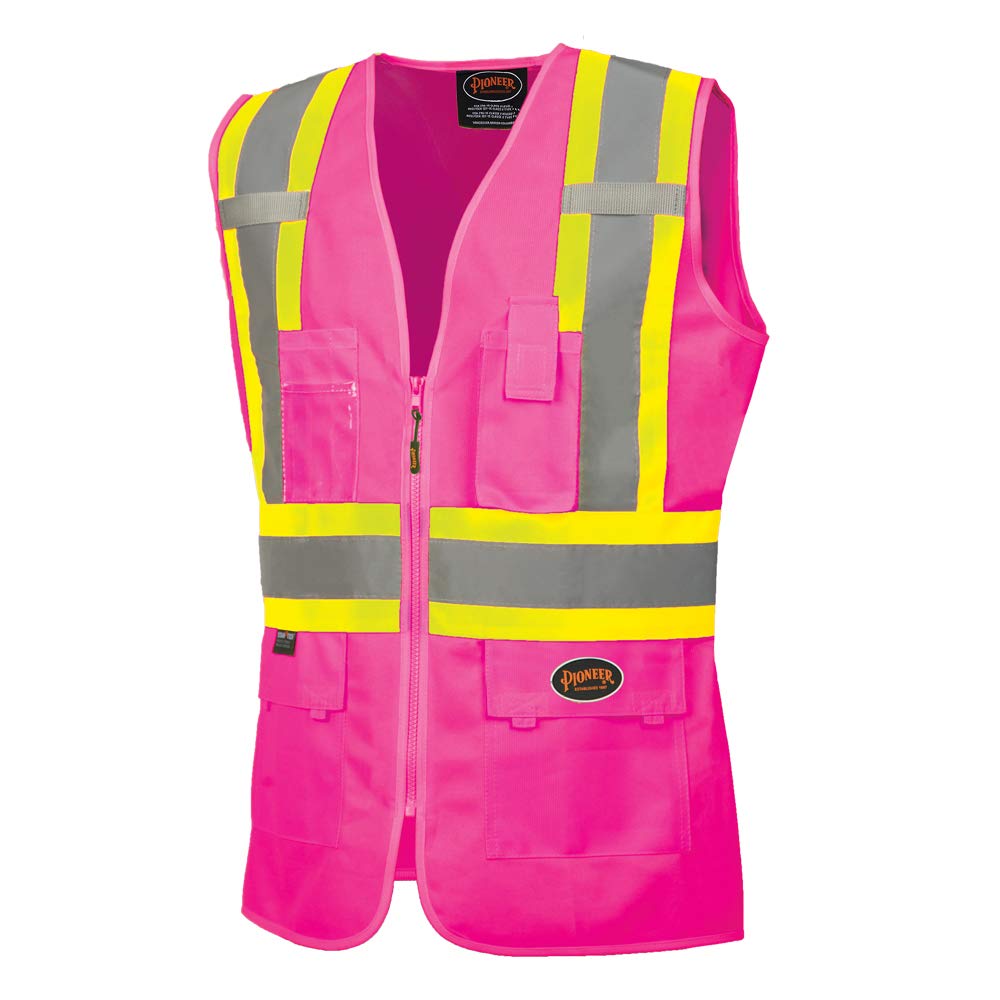 Pioneer Safety Vest for Women – Hi Vis Reflective Neon – Fitted Mesh, Zipper, 9 Pockets – Traffic, Security, Volunteer Work – Pink, Orange, Yellow/Green, Medium (V1021840U-M): Industrial & Scientific