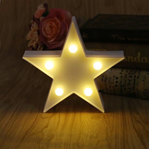 Decorative Marquee Star LED Lights - 5 LED Battery Operated Nursery Night Lamp for Children's Room (White)