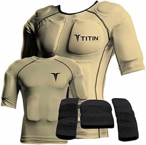 The TITIN Force Weighted Shirt System - 8 Lbs Of Hydro-Gel Inserts - 1 14-Pocket Inner Compression Shirt - 1 Outer Compression Shirt (Medium, Desert Sand)