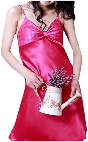 Sheng Xi Womens Satin Sexy Solid Colored Nightgown Summer Sleep Dress Rose Red OS