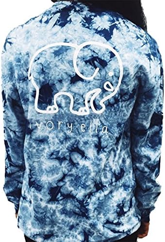 NATAY Women Casual Elephant Print Shirt Tops Long Sleeve Pockets Blouses Pullovers (Large, Blue)