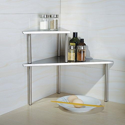 Kitchen or Bathroom 2 Piece Triangle Stainless Steel One Bigger and One Smaller Corner Storage Organizer No Rust 2 Tiers Standing Unit Shelf Set on Cylindrical Stands