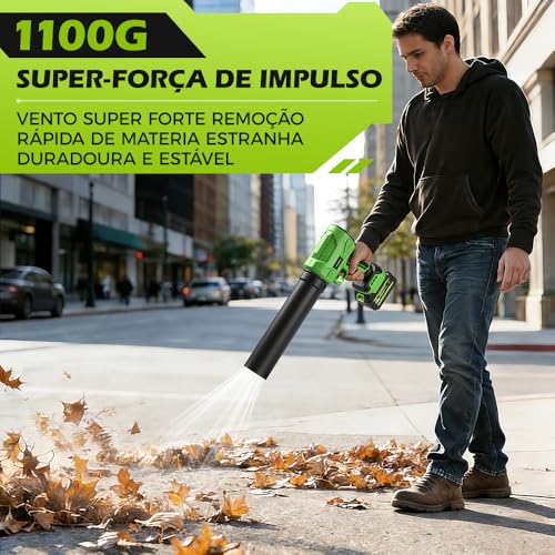YARUIKE Soprador de folhas sem fio, soprador de folhas portátil com 2 baterias de 4,0 Ah, sopradores de folhas leves para limpeza de pátios, cuidados com o gramado, folhas, poeira