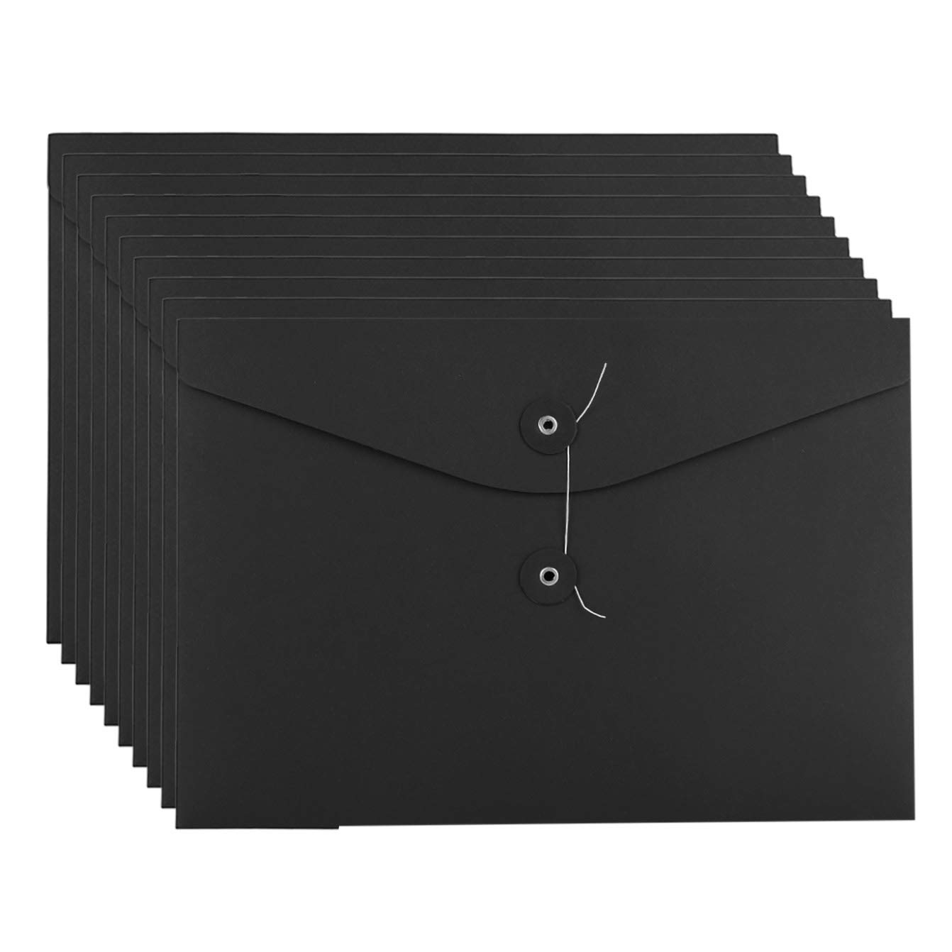 10Pcs A4 Kraft Envelopes with String Black Paper Project Folder Flat File Holder Document Paperwork Storage Portfolio Envelope Paper File Organizer for Office School Home (10pcs A4 Black)