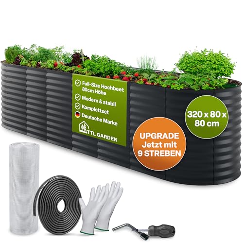 TTL GARDEN 320x80x80cm Elegance XL Metall Hochbeet Anthrazit Stahl verzinkt