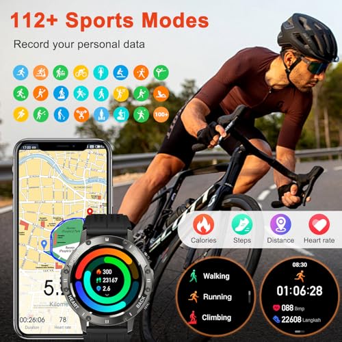 Men's Smartwatch with Calls: Military Waterproof Fitness Tracker Bluetooth Digital Smart Watch Sports Pedometer Bracelet Activity Heart Rate Monitor Sleep Monitor for iOS Android
