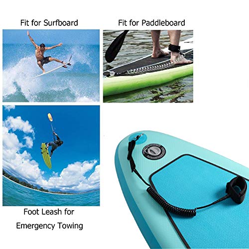 Neolife 7' Coiled Surfboard Leash Ankle Cuff Safety SUP Leash for Inflatable Paddle Board Snowboard Legrope Black - Thumbnail 6