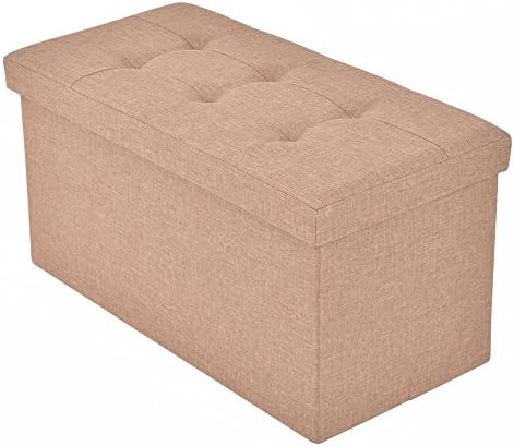 Folding Bench Storage Stool Box Footrest Furniture Decor Beige