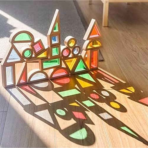 AM ANNA Rainbow Wooden Building Blocks for Toddlers 1-3, 24 Pcs Rainbow Stacker Stacking Game Construction Building Toys Set, Preschool Colorful Learning Educational Toys Boys & Girls