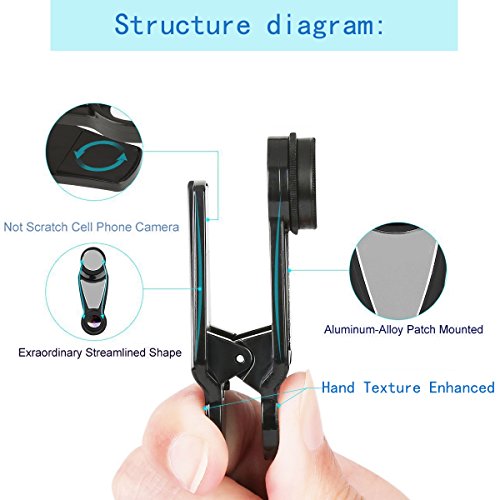 SMILEPOWO 3 in 1 HD Camera Lens Kit Phone Lens - Universal 0.63X Wide Angle Lens & 15X Macro Lens & 198 Degree Fisheye Lens, Clip on Cell Phone Lens for iPhone,Samsung,Android Phones - Thumbnail 4