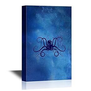 Canvas Wall Art - Abstract Octopus Swimming Under The Deep Ocean - Gallery Wrap Modern Home Art | Ready to Hang - 12x18 inches