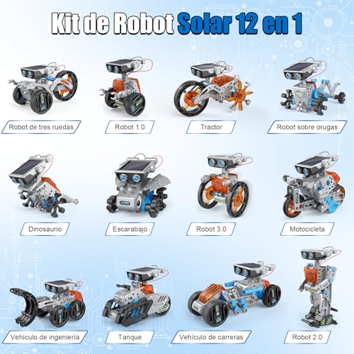 Robot de Juguete Solar Recargable, Juguetes de Proyectos STEM para Adolescentes de 8 a 16 Años, Kit de Experimentos de Construcción de Bricolaje, Alimentado por Energía Solar o Alimentado por Batería