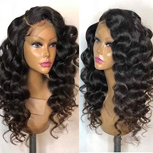 Glueless Brazilian Virgin Human Hair Wigs for Black Women Wavy Lace Front Wigs With Baby Hair 130% Density Natural Color (20 inch, lace front wig)