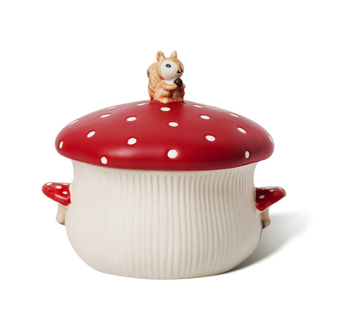 RESVUGA Large Soup Bowl, Double Mushroom Handle & Mushroom Lid - Safety Matt Ceramics 1000ML Noodles Bowls, Use for Stew, Salad, Porridge & More.