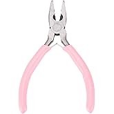 HARFINGTON Pliers 5" Mini Combination Pliers with Wire Cutter & Non-slip PVC Handle Serrated Jaw Micro for Beading Tool Hobby Craft, Pink