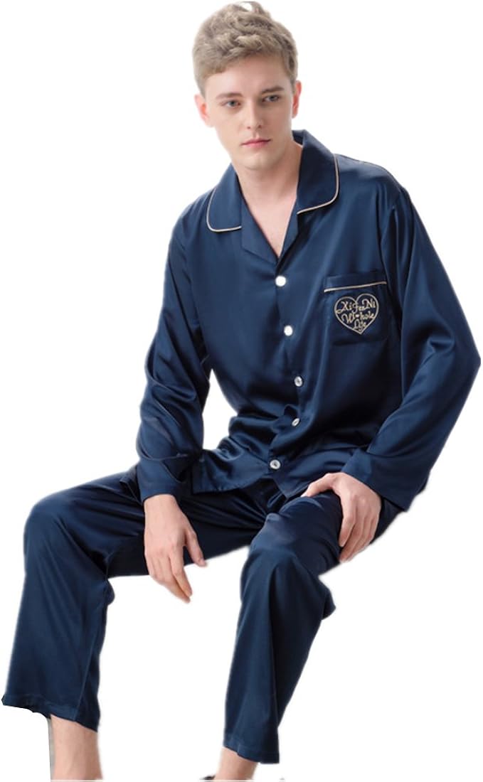 Amazon メンズパジャマ シルクパジャマ パジャマ たんぱく質繊維 繻子織シルク生地 絹パジャマ パジャマ上下セット 高級シルクパジャマ メンズパジャマ パジャマ上下セット メンズルームウェア 部屋着 紳士パジャマ 旅行用パジャマ 結婚祝い 母の日ギフト プレゼント 前