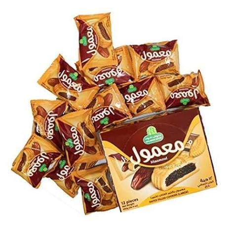 علبة كبيرة من بسكويت المعمول المحشو بالتمر السعودي 12 قطعة