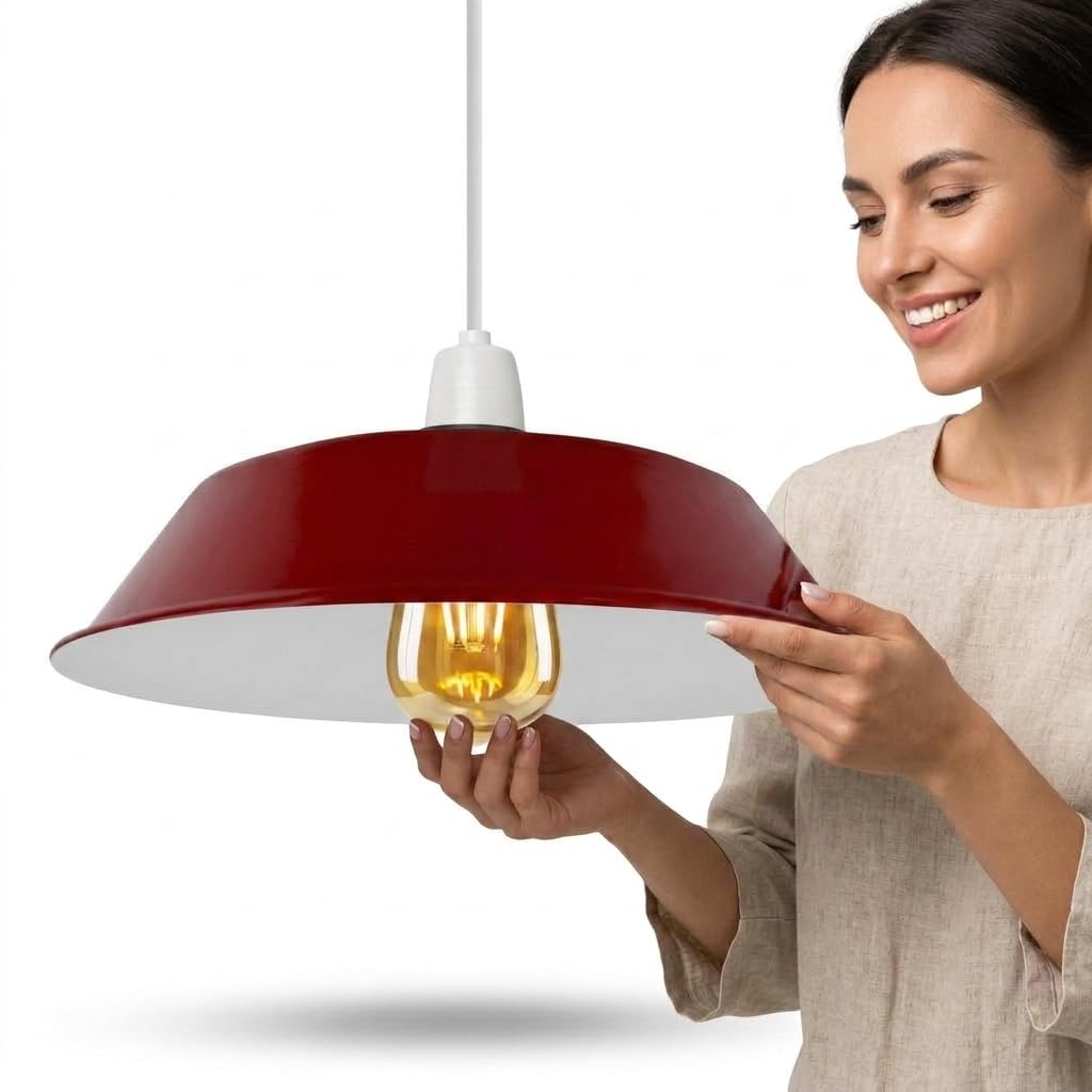 LEDSone Retro 36cm Red Pendant Lampshade, Hanging Pendant Light Shade Easy Fit Various Type Indoor Lampshade loft Industrial Style Metal Light Shade — image 1