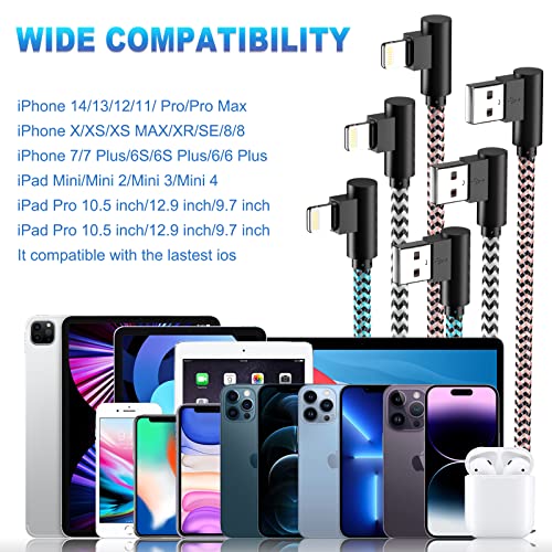 iPhone Charger 10FT 90 Degree Lightning Cable [Apple MFi Certified] 3 Pack iPhone Cable Right Angle Nylon Braided iPhone Cord Compatible with iPhone14/13/12/11/Pro Max/Pro/XS/X/8/7/iPad(10Feet)