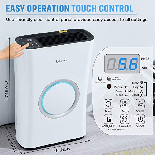 Hestom Hepa Air Purifier Humidifier for Home Large Room, 1200 Sq Ft