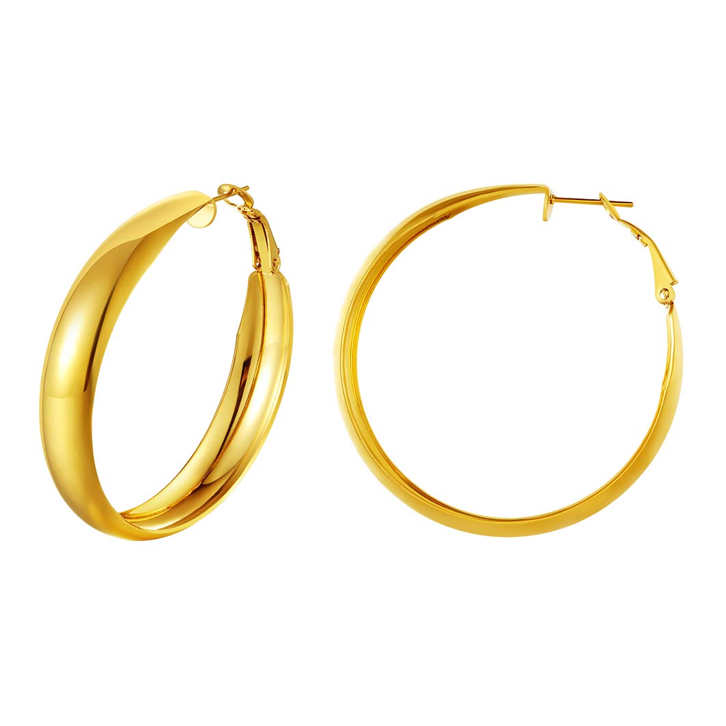 Round Loop Earrings For Girls Gold Minimalist Circular Earring 9MM Wide 40MM Diameter Present For Mother 18K Gold Plated Stainless Steel Basic Office Lady Jewellery Big Hoop Earring (Gift Package) — image 1