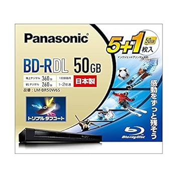 【クリックでお店のこの商品のページへ】パナソニック 2倍速ブルーレイディスク片面2層50GB(追記)5枚+1枚 LM-BR50W6S